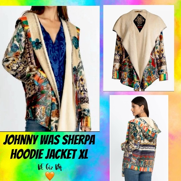 Johnny Was Jackets & Blazers - NWT Johnny Was Sherpa Hoodie Jacket Very Unique and Colorful Size XLarge